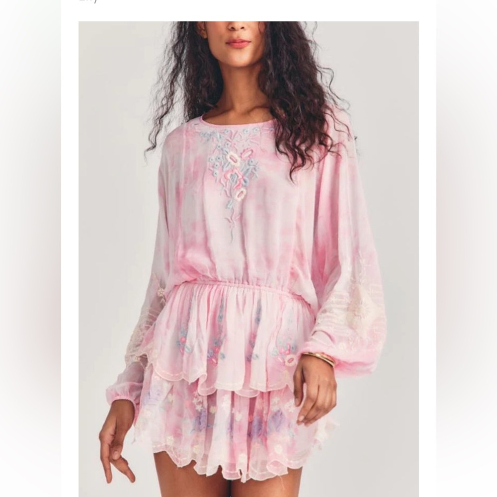 LoveShackFancy Pink Floral Mini Dress